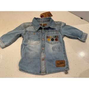 Souris Mini Denim Jean Shirt Toddler Size 6-9 Months Embroidery NWT